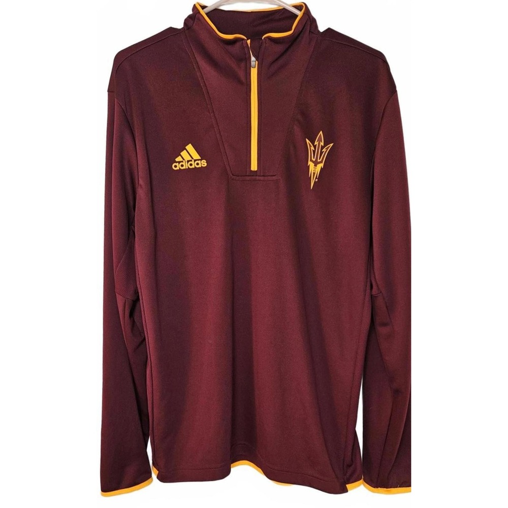 Adidas Men's Maroon‎ ASU Climalite 1/4 Zip Sweatshirt with Yellow Trim Small